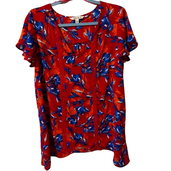 🌹The Pioneer Woman V-Neck Red and Blue Blouse - Picture 3 of 5